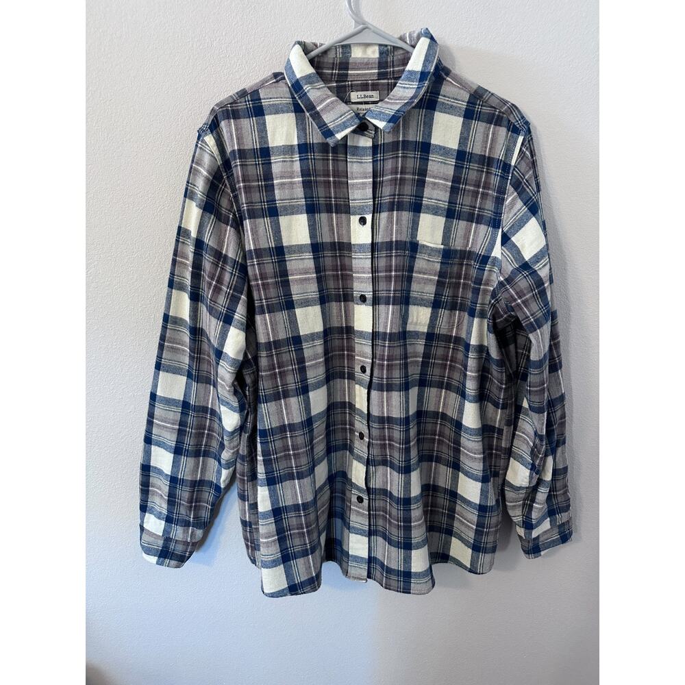 LL Bean Shirt Mens XL Tall Long Sleeve Outdoors Button Front Plaid Cotton Fitted